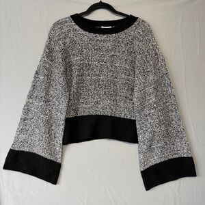 Laundry by Shelli Segal Womens Boho Bouclé Sweater Size L Black Bell Sleeve